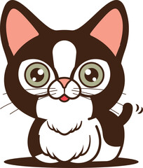 Cartoon cute tuxedo cat waving tail character illustration