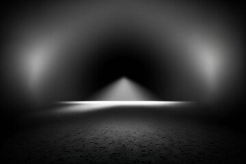 Abstract empty place with glowing ground and space scene. Generative AI.