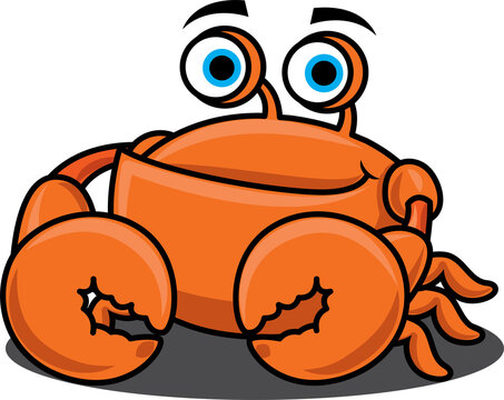 Cute seafood crab with big giant claws and smile cartoon character 