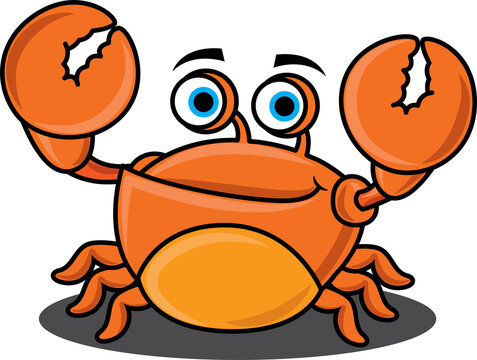 Cute seafood crab lifting up claws and smile cartoon character 