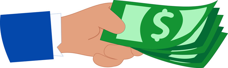 illustration businessman hand holding dollar bill. businessman giving dollar bill
