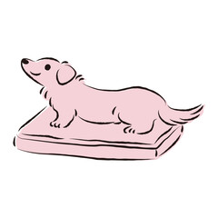 ペットシーツの上でトイレをする犬のイラスト（しつけ）