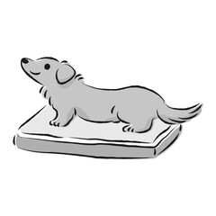 ペットシーツの上でトイレをする犬のイラスト（しつけ）