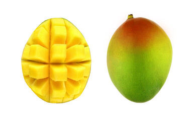 Set of mango fruits isolated on white background.