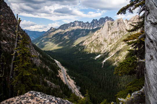 Road Surrounded By The North Cascades Mountains