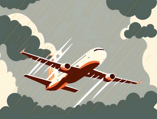 commercial airliner flying through a stormy sky, with bolts of lightning illuminating the clouds in the background, DIGITAL ART (AI Generated)