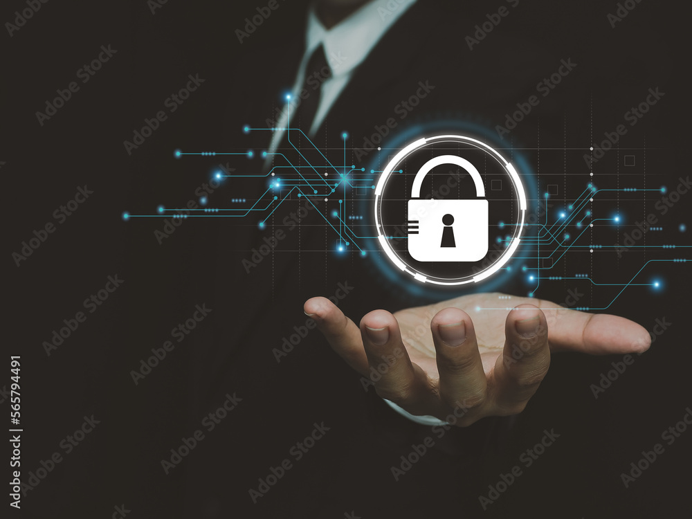 Poster cyber security concept protection of technological personal information from attacks by hackers on t