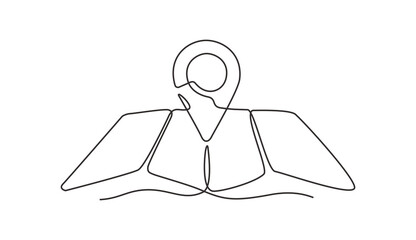 Continuous line drawing of paths and Location markers. Pin between a single point in a single line style. GPS navigation and travel concept in doodle style. 