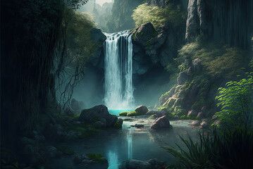 A Peaceful Waterfall in the Canyon
