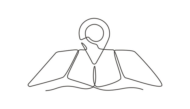 Continuous line drawing of paths and Location markers. Pin between a single point in a single line style. GPS navigation and travel concept in doodle style. 