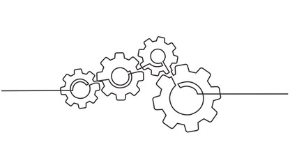 Continuous line drawing of machine gears. concept of gears on a machine in single line style. Engine gear technology concept in doodle style.