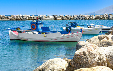 Fishing boats at the harbour of Skyros island ,  Greece