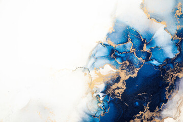 Marble ink abstract art from exquisite original painting for abstract background . Painting was painted on high quality paper texture to create smooth marble background pattern of ombre alcohol ink . © InfiniteFlow