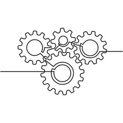 Continuous line drawing of machine gears. concept of gears on a machine in single line style. Engine gear technology concept in doodle style.