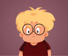 Unhappy Child Feeling Depressed and Down Vector Cartoon. Sad upset little boy feeling unaccepted and bullied 
