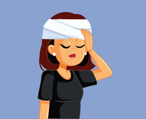 Woman Suffering a Headache after an Accident Vector Illustration. Adult person complaining about terrible headaches and migraines 
