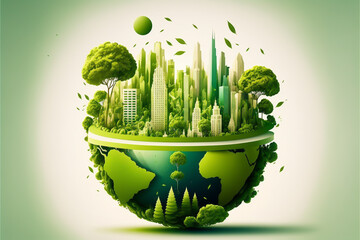 Leading the way in green industry and clean energy initiatives. Developed an eco-friendly city that utilizes renewable energy sources such as solar, wind, geothermal power to reduce carbon footprint. - obrazy, fototapety, plakaty