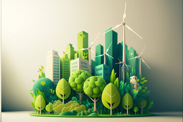 Fototapeta Leading the way in green industry and clean energy initiatives. Developed an eco-friendly city that utilizes renewable energy sources such as solar, wind, geothermal power to reduce carbon footprint. obraz