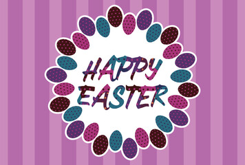 柄つきタマゴの枠とHAPPY EASTERの文字のイースターのグリーティングカード向け素材