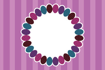 柄つきタマゴのフレームと白色のスペースのあるイースターのグリーティングカード向け素材