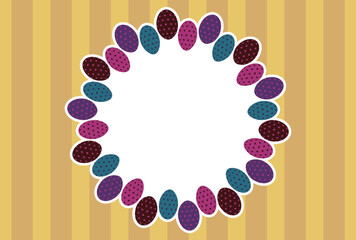 柄つきタマゴのフレームと白色のスペースのあるイースターのグリーティングカード向け素材