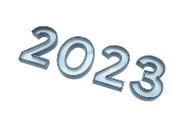 text 2023 blue color 3d illustration render. 2023 number text 3d with transparent background