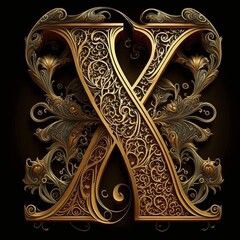 Golden Filigree Inlaid Letter X