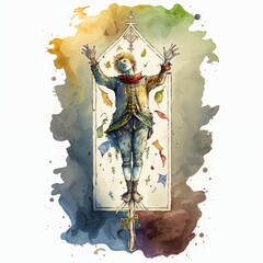 Tarot Card The Hanged Man in Watercolour Style Generative AI