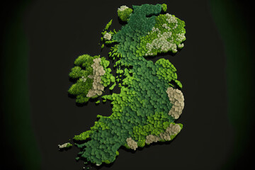 Map of Ireland made of clovers — Generative AI