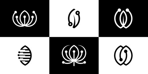 Fototapeta premium Set of leaf logo with tech design template graphic design illustration. icon, symbol, creative.