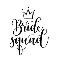 Bride Squad. Cute modern calligraphy bachelorette party doodle on transparent background