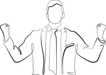 continuous line drawing of businessman standing. concept of a businessman who is happy and celebrating success achievement in one line style.