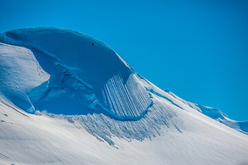 Mountains with blue this glaciers and ice