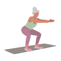 Senior active woman doing squats workout vector