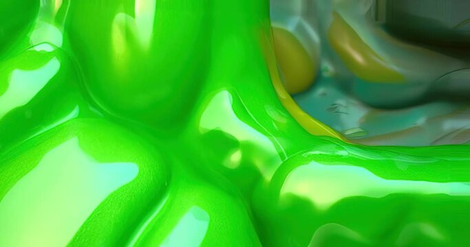 animated extreme close up of green slime texture fluid shiny reflective high detail flowing liquid