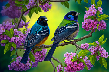 Obraz premium Cute little spring birds (AI Generated)