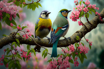 Fototapeta premium Cute little spring birds (AI Generated)