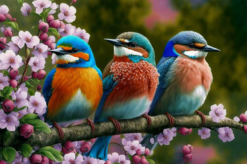 Cute little spring birds (AI Generated) - 565798833