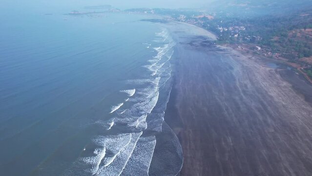 Aerial footage of Harnai beach at Dapoli, located 200 kms from Pune on the West Coast of Maharashtra India.