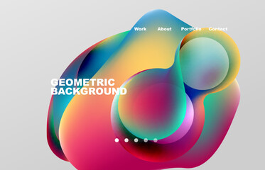 Landing page abstract liquid background. Flowing shapes, round design and circle. Web page for website or mobile app wallpaper