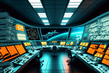 super huge space port, large mission control center. Generative AI	 - obrazy, fototapety, plakaty