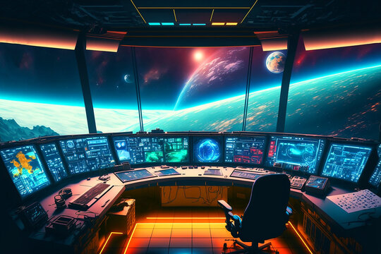 super huge space port, large mission control center. Generative AI	