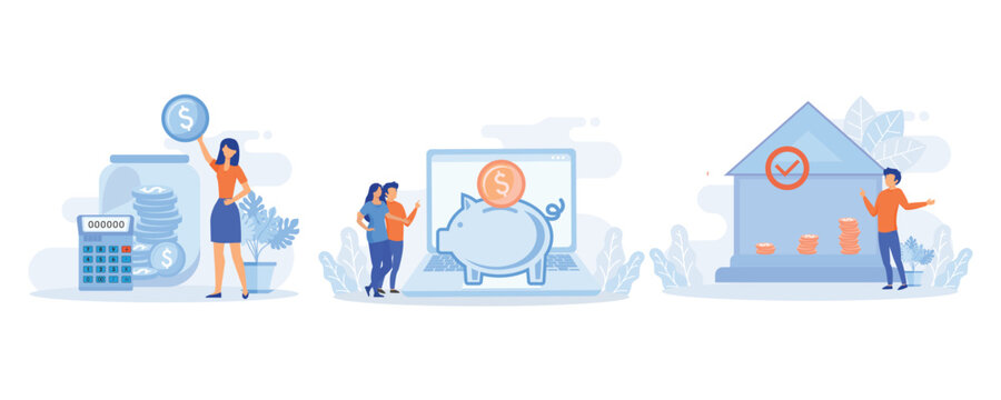 Retirement savings illustration. Senior characters investing money in private and federal pension fund. Retirement program planning concept. flat vector modern illustration