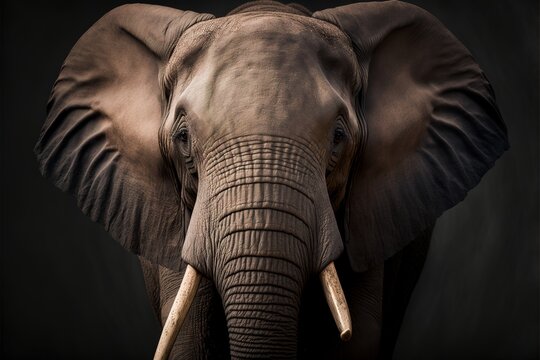 A close up image zoom image of an African elephant isolated for wildlife-themed graphic design generative ai