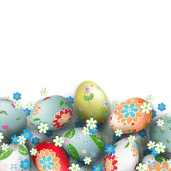 Illustration with gorgeous Easter eggs and flowers.