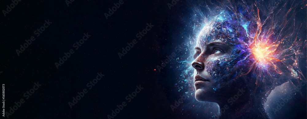 Poster artificial intelligence a humanoid cyber girl with technology smart robot ai , generative ai