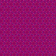 Abstract geometric fabric seamless pattern of small multicolor polka dots on a dark purple magenta background