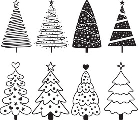 Set Of Christmas Trees On White Background