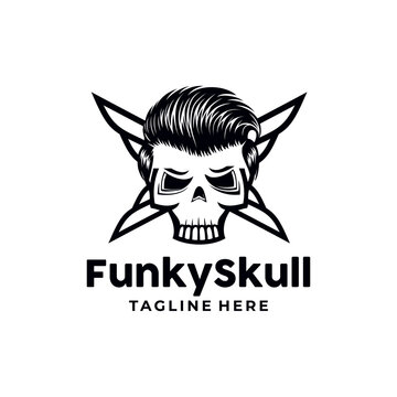 Funky Skull Logo Design Vector Illustration Template Idea