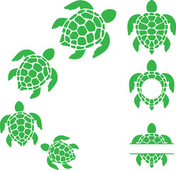 Set Of Sea Turtle On White Background